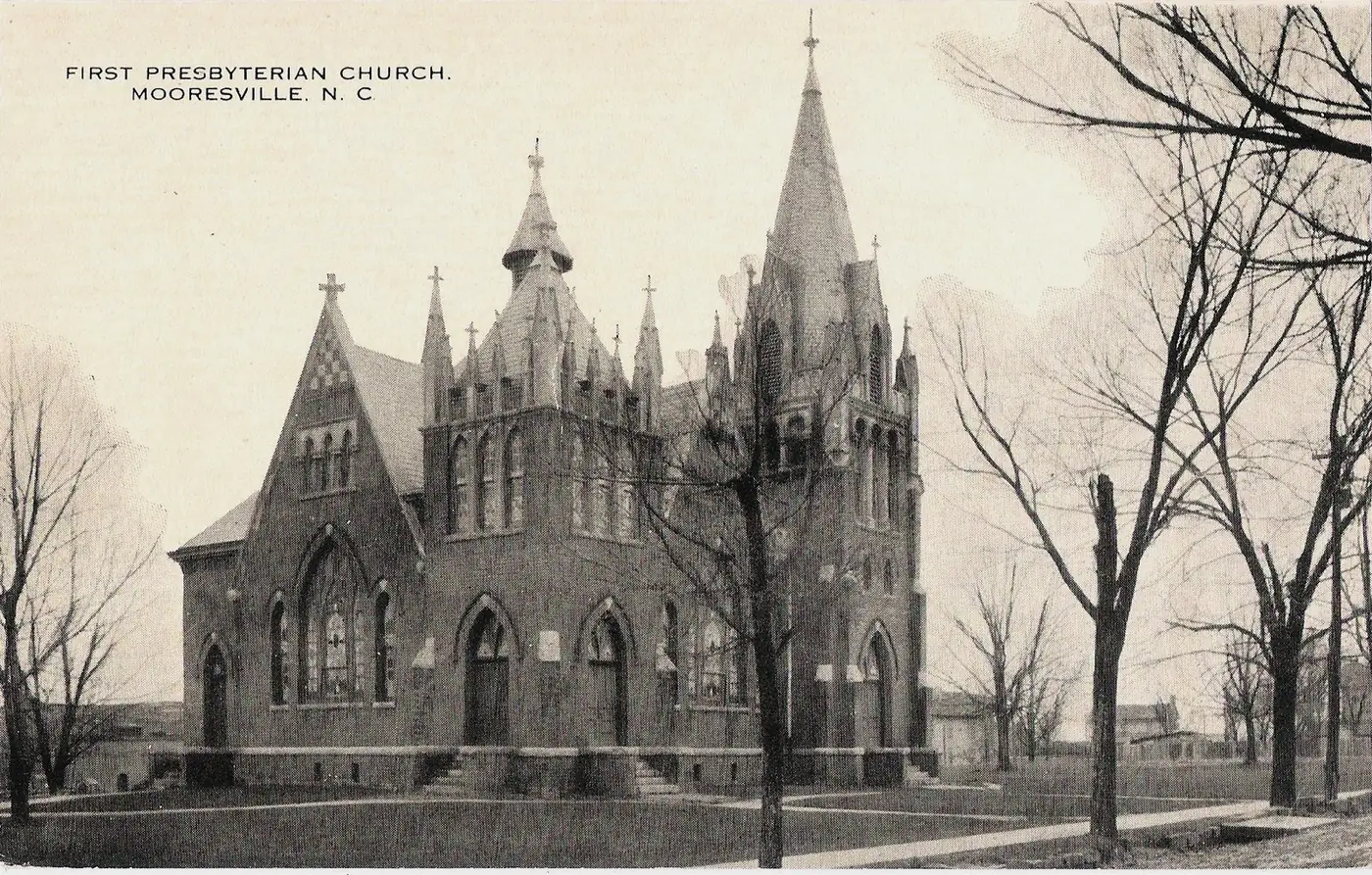 First Presbyterian Church in Mooresville on an early 20th-century postcard