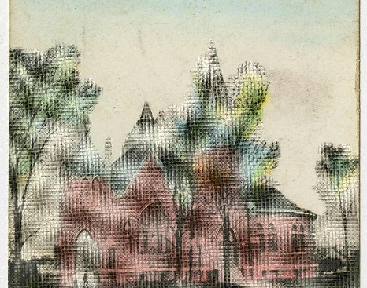 The Presbyterian church in Mooresville on an early 20th-century postcard