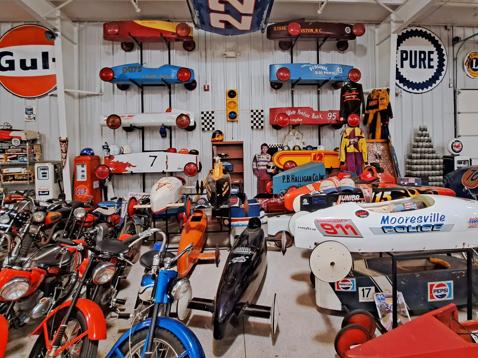 Vintage Soap Box Derby racers on display at Memory Lane Museum in Mooresville