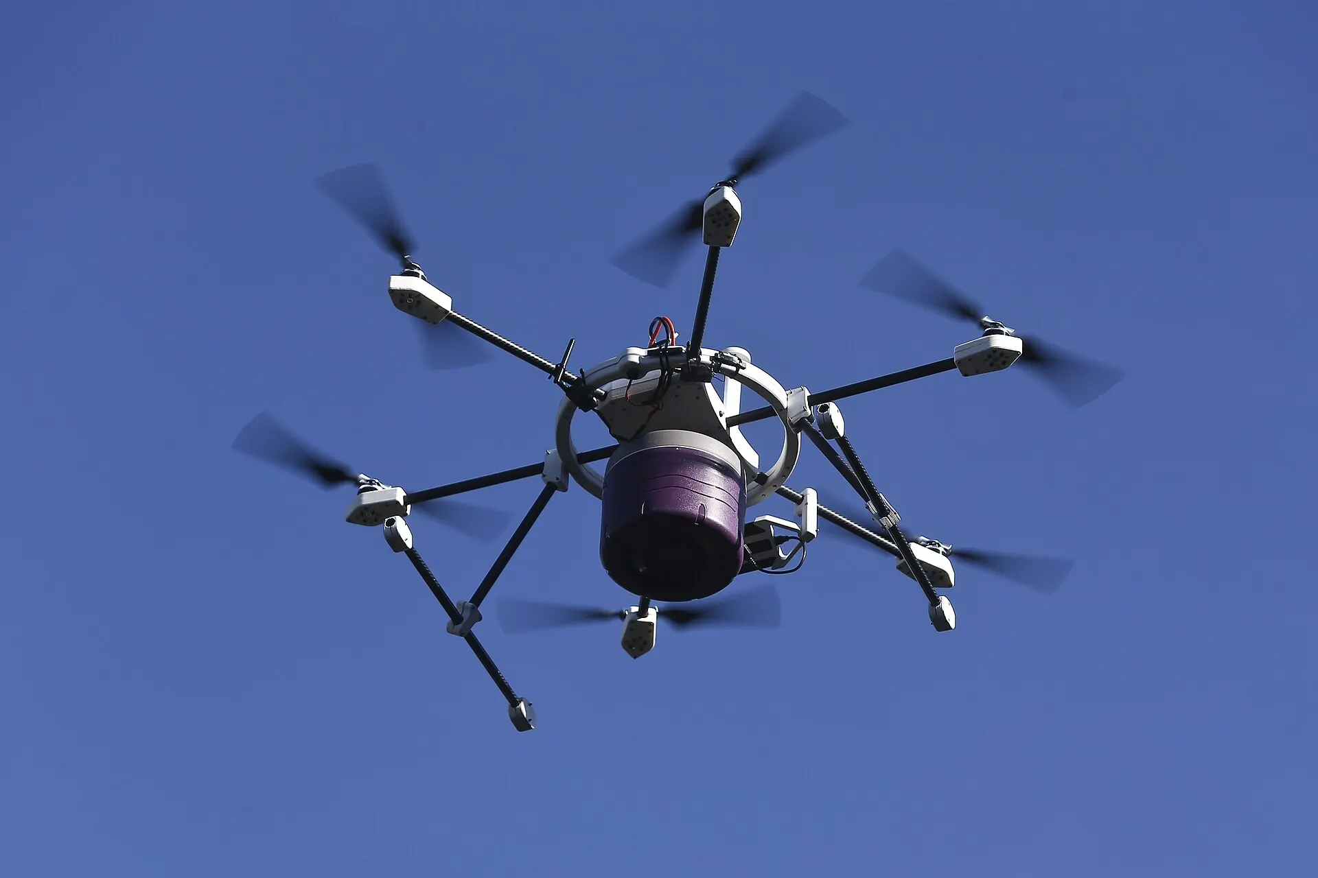 A commercial delivery drone in flight. The picture does not show Mooresville.