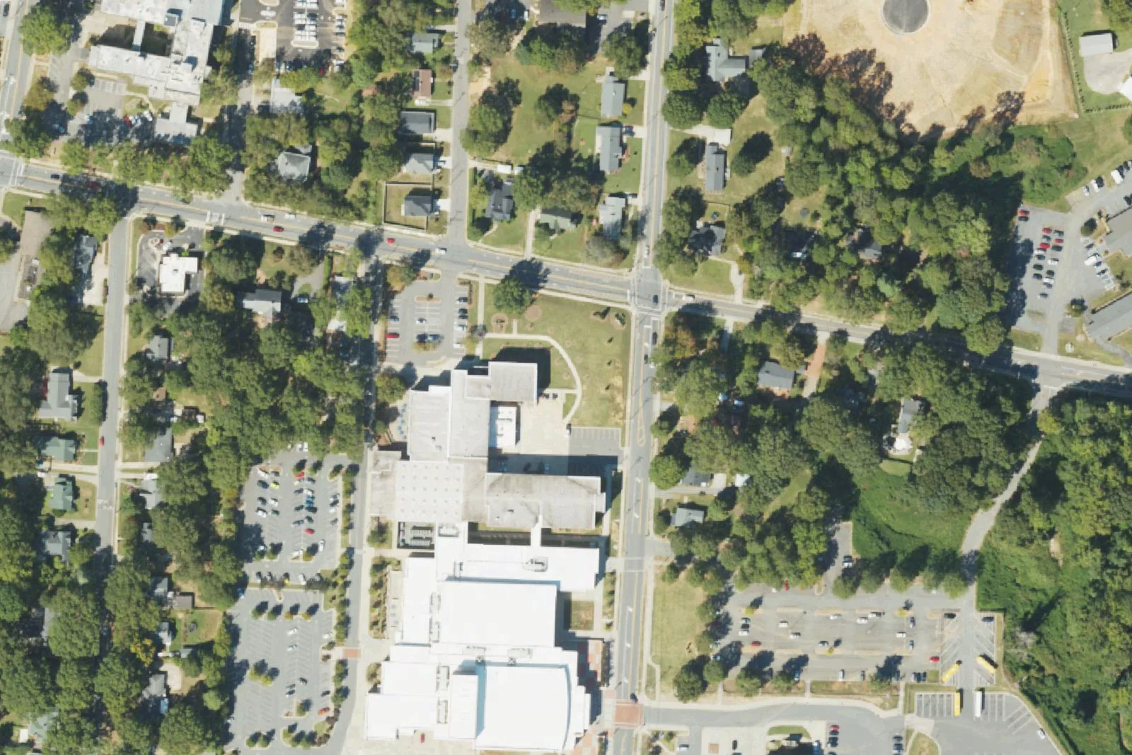 Mooresville High School's main campus on East Center Avenue in Mooresville, seen from the air