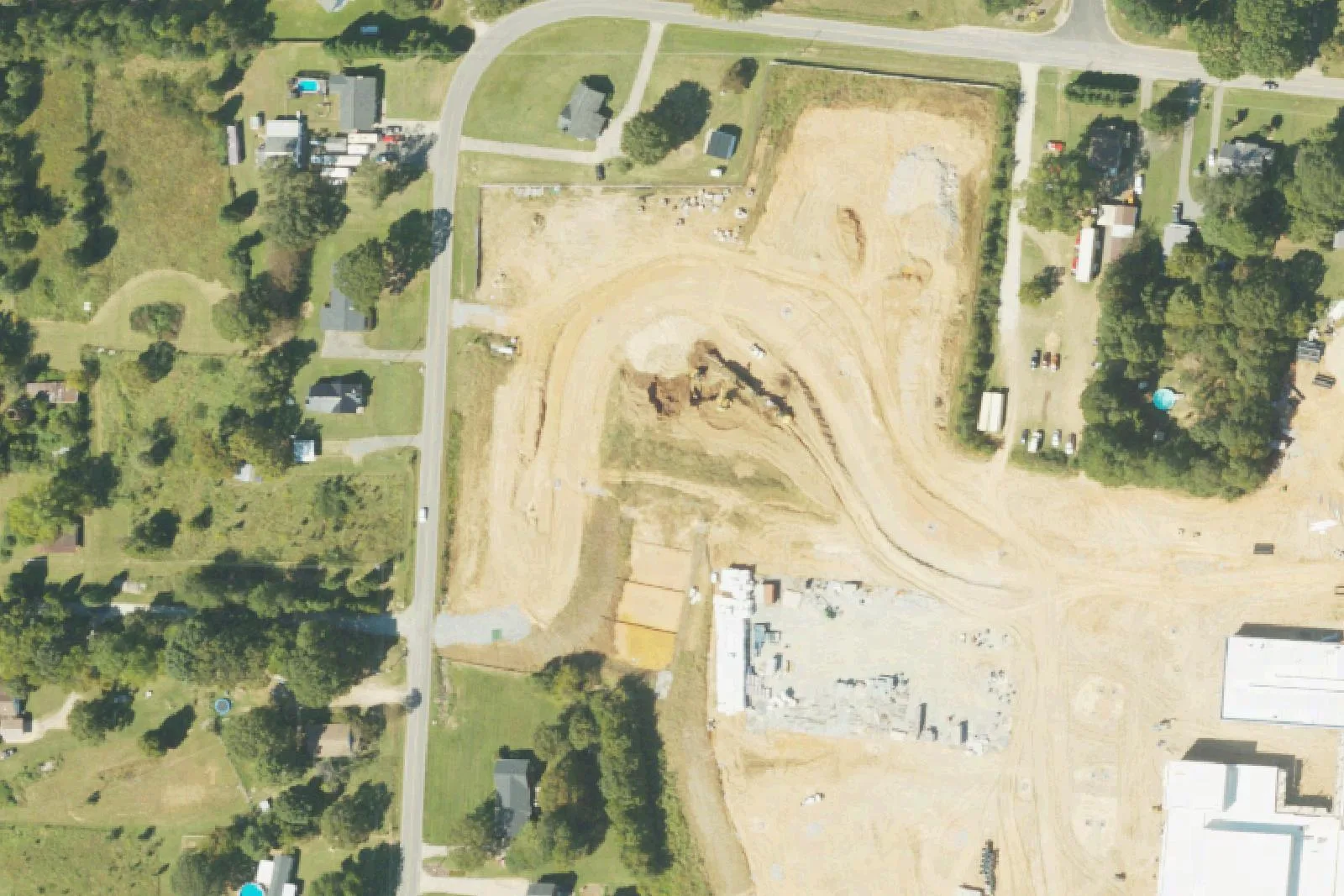 The Selma Burke Middle School site on Rinehardt Road in Mooresville under construction, seen from the air in 2022 federal aerial imagery